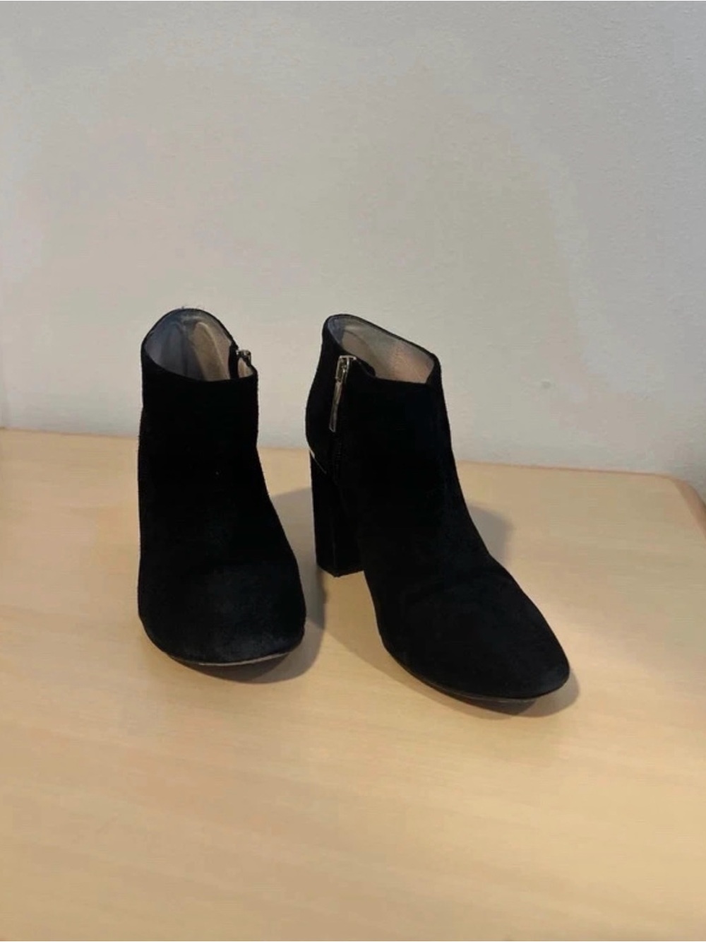 kate spade Black Suede Ankle Booties with Block Heel